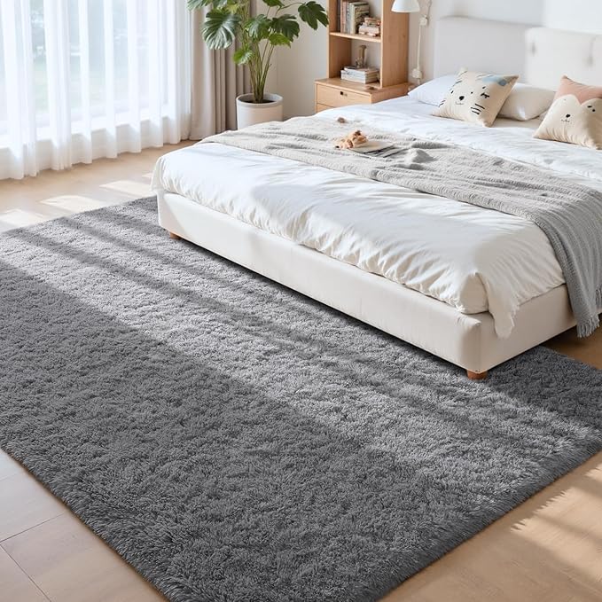 Soft Area Rugs for Bedroom Living Room Plush Fluffy Rug 9x11 Feet, Shag Furry Area Rug Carpet Non Shedding for Nursery Children Kids Girls Room Home Decorative, Gray