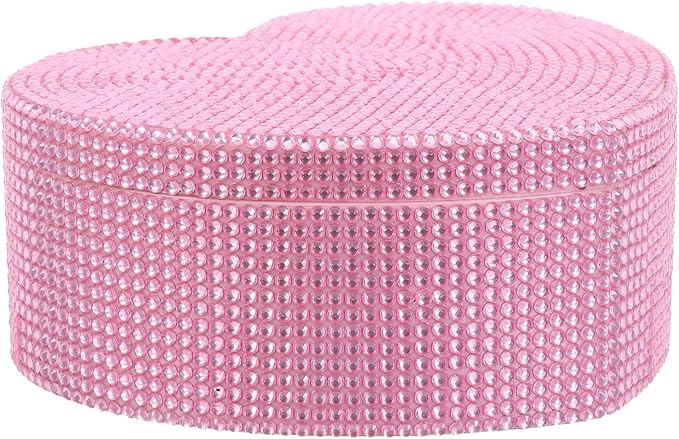 NOLITOY Heart Shaped Jewelry Box Double Layer Rhinestone Pink Jewelry Organizer with Mirror for Earrings Rings Bracelets Makeup Storage for Women