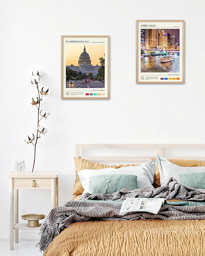 HesenDot Natural OAK Wood Washington DC Framed Wall Art,12x16in US Capitol Building Canvas Wall Print,Classic Urban Landmark Home Decor for Living Room Bedroom Office Gallery, Set of 1