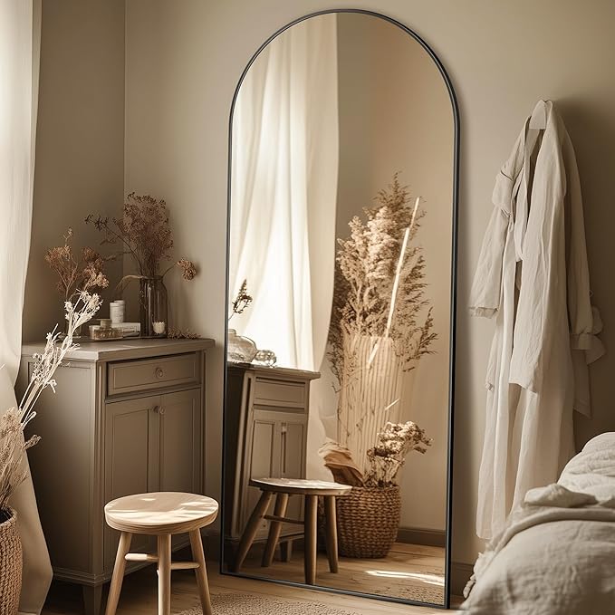 Full Length Mirror, 59"x19" Oversized Arched Mirror Large Standing Mirrors, Tall Mirrors Body Floor Mirror for Bedroom Living Room Aluminum Frame, Black