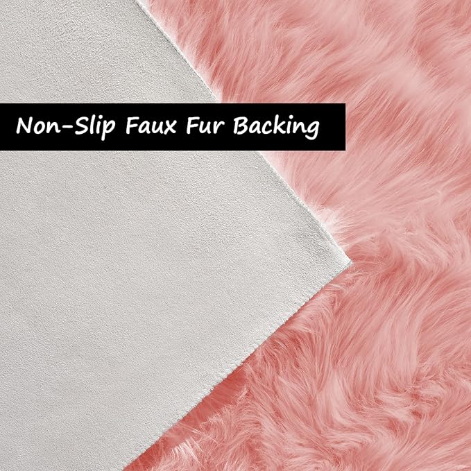 Goolela Pink Area Rug 5x7 Fluffy Fuzzy Furry Rug for Girls Bedroom Living Room Faux Sheepskin Fur Shaggy Plush Washable Rectangle