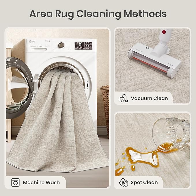 Valenrug Washable Rugs 8x10 - Stain Resistant 8x10 Area Rugs for Living Room, Non Slip Backing Rugs for Bedroom, Folable Machine Washable Area Rug (8'x10', Beige)