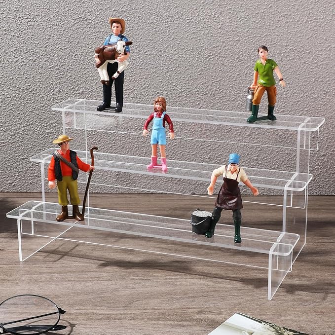 UKCOCO Acrylic Display Risers 2-Pack Transparent 3-Tier Organizer Stand for Action Figures and Figurines Space-Saving Clear Acrylic Display Shelf for Desktop Showcase and Decoration 11.41X5.90X5.51In