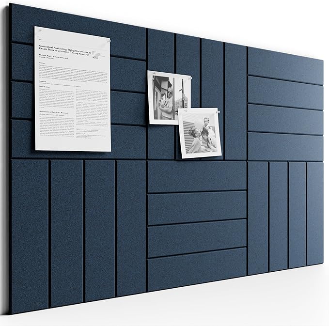 Bumusty Large Cork Board Alternative-36 x 24" Felt Bulletin Board Tiles, with 30 Pushpins, 40 Adhesive Tabs, Bold-Stripe 6-Pack, Cork Boards for Office Push Pin Board Felt Board-Carbon Blue