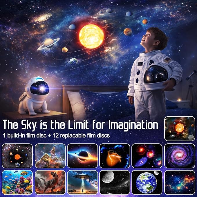 Upgraded Planetarium Projector with White Noise & Bluetooth Speaker, Astronaut Space Light Galaxy Projector for Bedroom, Ceiling Star Night Lights for Kid Adult Mood Lighting with Timer, Bedroom Decor