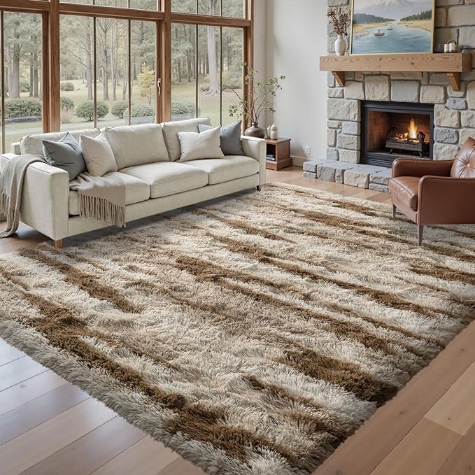 8x10 Ft Fuzzy Rugs for Living Room,Khaki Neutral Bedroom Area Rug Non-Slip,Carpet for Nursery Kids PlayRoom Indoor Modern Plush Carpets