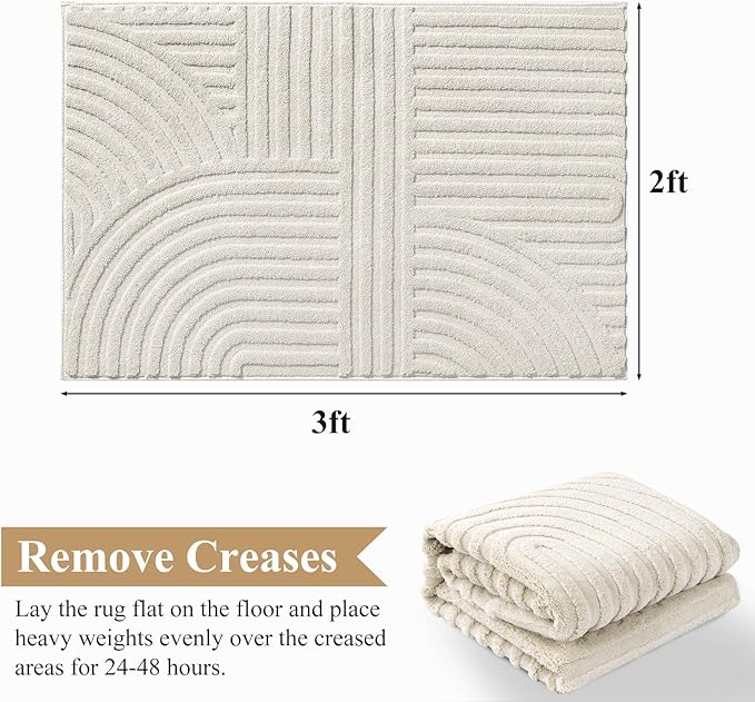 Pauwer 2x3 Washable Area Rugs for Living Room Modern Beige Solid Color Soft Fluffy Rugs for Bedroom Non Slip Boho Accent Indoor Mat Floor Carpet Cover for Kids Room Dining Room Kitchen Office, Beige