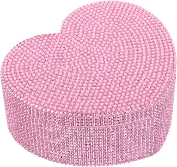 Heart-shaped Jewelry Box for Double Layer Rhinestone Jewelry Organizer with Mirror Pink Makeup Storage Case for Earrings Necklaces Bracelets