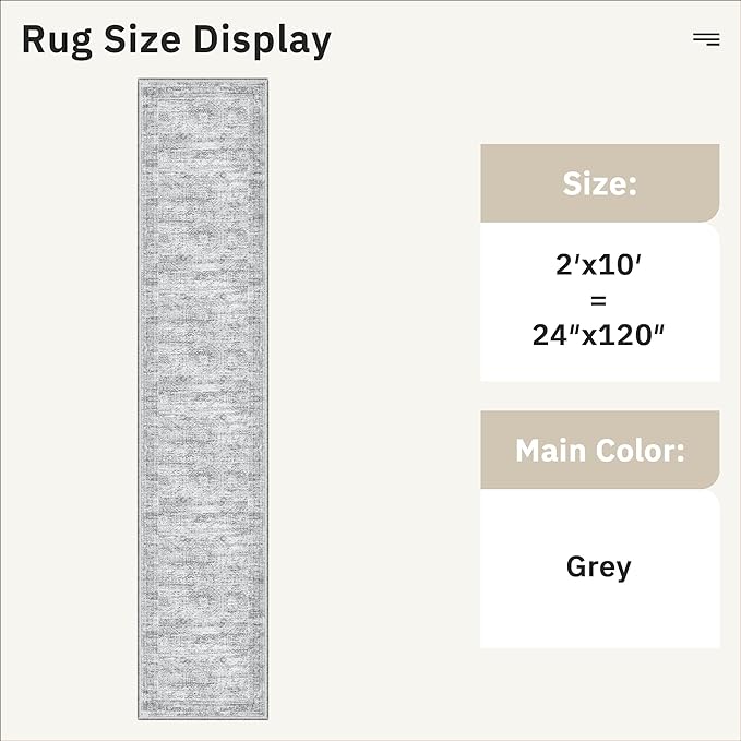 Soalmost Runner Rug 2x10 Washable Non-Slip Hallway Runner Rugs for Kitchen Bathroom Laundry Room Grey Vintage Floor Carpet Runners for Hallways Entryway