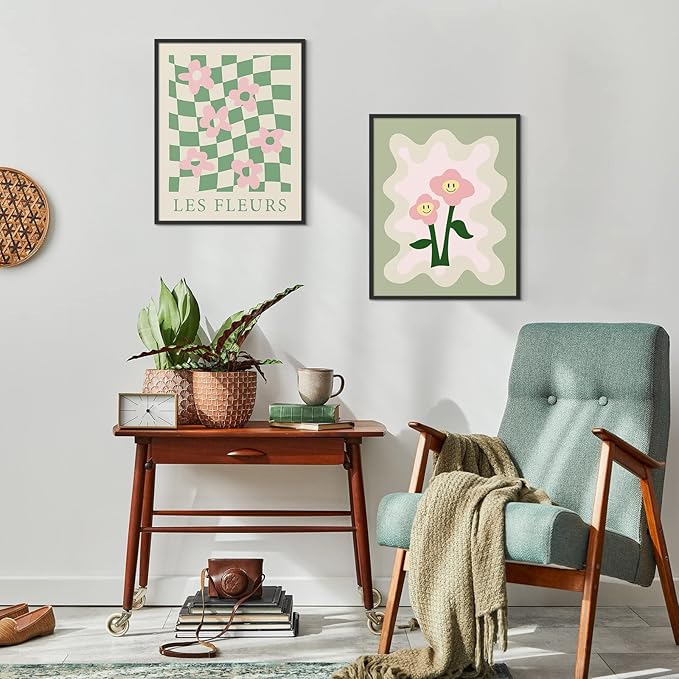 Habseligkeit Green Danish Pastel Wall Decor for Girls Dorm, Aesthetic Cute Room Decor, Preppy Wall Art Prints for Room Decor Aesthetic Unframed, 8x10in, Set of 6