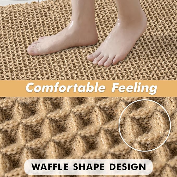MIULEE Set of 2 Waffle Bathroom Rugs, Boho Bath Rugs Non Slip Washable, Super Absorbent Bath Mats, Ultra Soft Rubber Backed Shower Mats for Bathroom Floor, Tub and Shower, Brown, 24x36 Inch