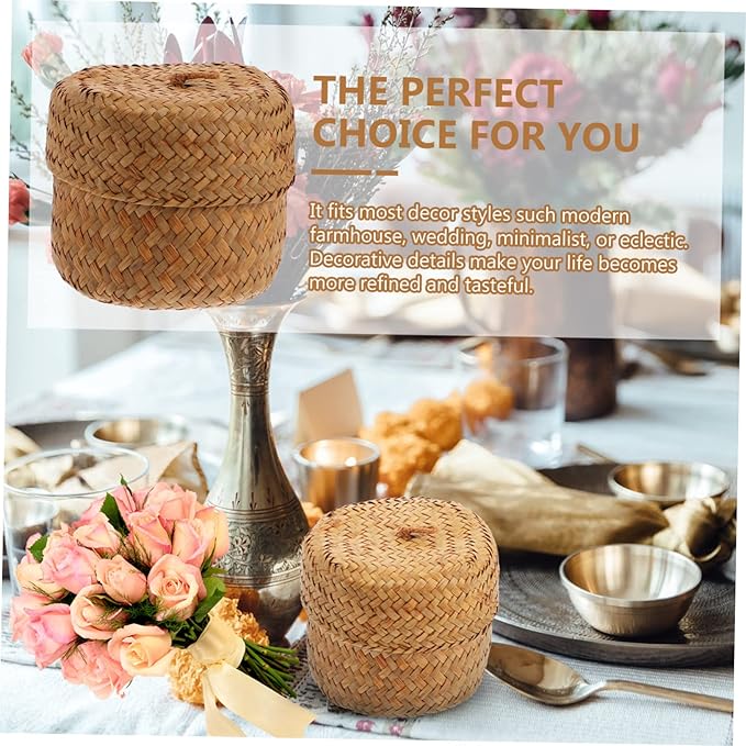 VALICLUD Wicker Lidded Basket Storage Box Lid for Home Handmade Basket Decorative Flower Bin