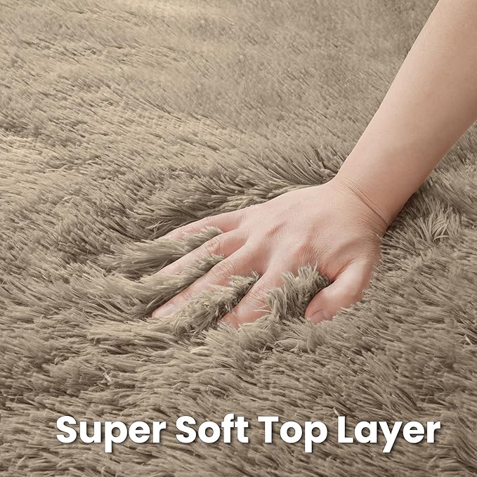 Gray Camel Round Fluffy Rug 6ft,Soft Bedroom Circle Rugs Mats for Kids Girls Nursery Room,Washable Plush Shaggy Indoor Non Slip Rug for Bedside Living Room Bedroom Circular Carpet,Home Decor Aesthetic