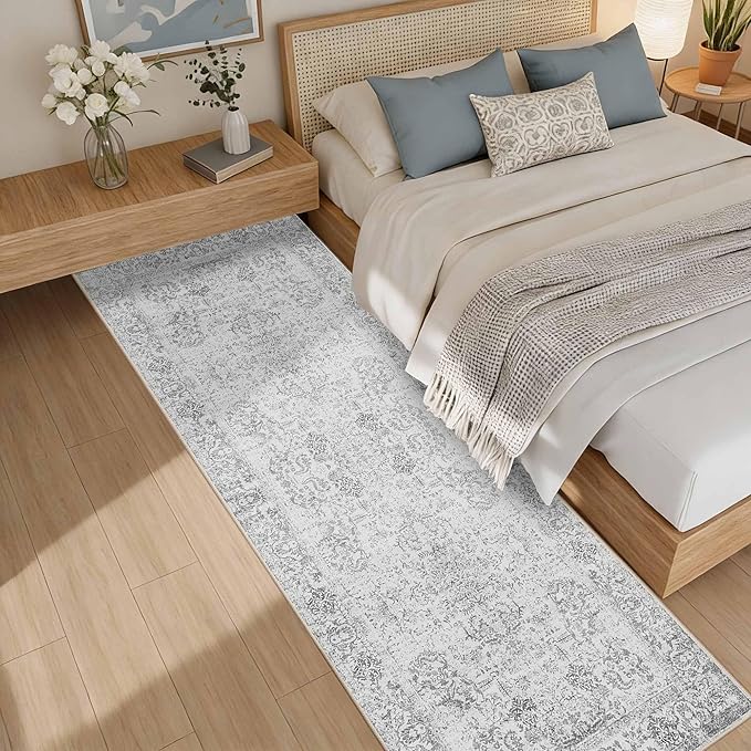 Rugxara 2x6 Hallway Runner Rug, Non Slip Boho Runner Rugs for Hallway, Kitchen, Entrance, Bathroom, Laundry Room, Soft Ultra-Thin Entryway Carpet, Throw Low Pile Retro Imitation Wool Carpet, Grey