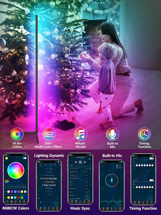 GIPOYENT Lampe d'Angle LED RGB Avec Synchronisation Musicale, Contrôle Intelligent via Application, éClairage d'ambiance, LED Avec 16 Millions de Couleurs Pour Chambre à Coucher