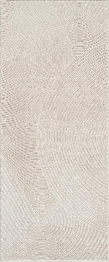 Abani Neutral Beige Area Rug | 3' x 6' Tan Geometric Carpet with Zen Circle Pattern | Washable Rugs for Living Room, Bedroom, Office