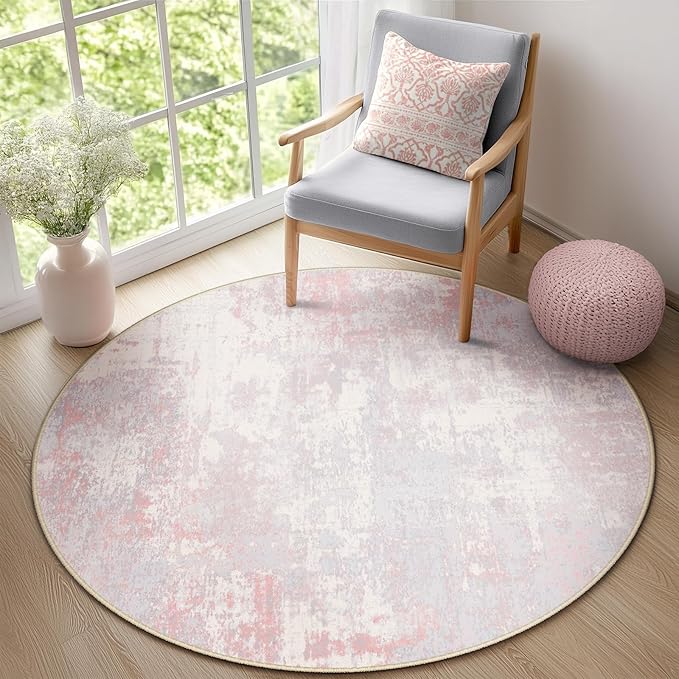 RELEANY Washable Area Rugs 8ft Non-Slip Modern Abstract Soft for Living Room Entryway Bedroom Nursery, Print Pattern, Grey Pink