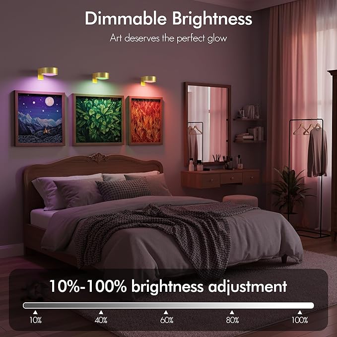 3-Pack Picture Lights for Wall, 13 RGB Color Changing Led Art Display Light with Rechargeable Battery Operated, Magnetic Painting Light with Remote Control, Wireless Home Wall Decorative Lighting