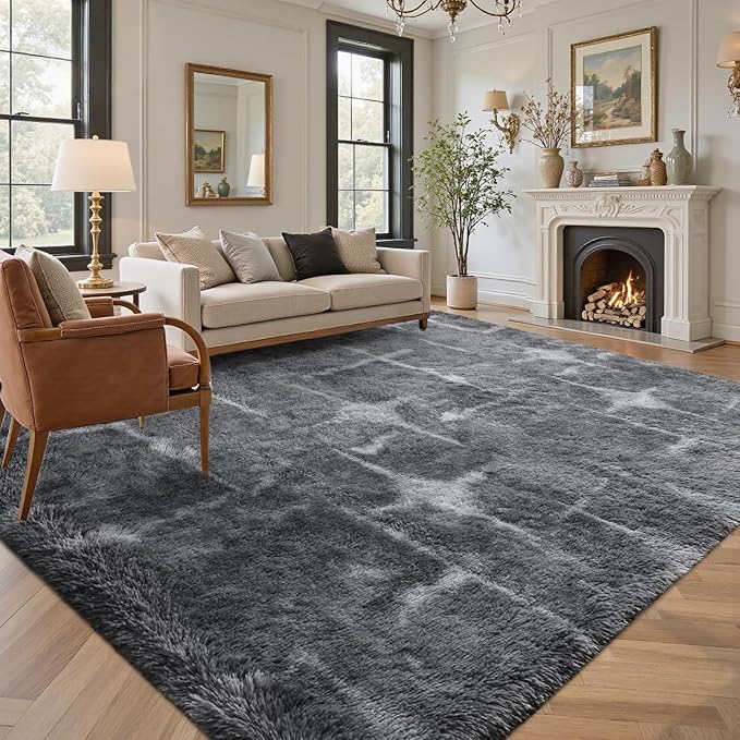 Area Rugs for Living Room 8x10 Feet, Soft Fluffy Shagg Plush Bedroom Rug Non-Slip,Large Carpet for Nursery Kids Dorm Home Decor Starlight Grey