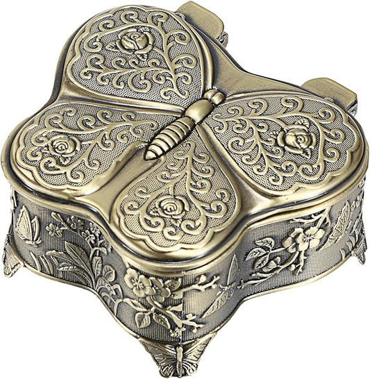 Hipiwe Butterfly Shape Jewelry Organizer Box Vintage Metal Jewelry Trinket Box Small Treasure Chest Ring Holder Earrings Necklace Storage Box Keepsake Box, Bronze