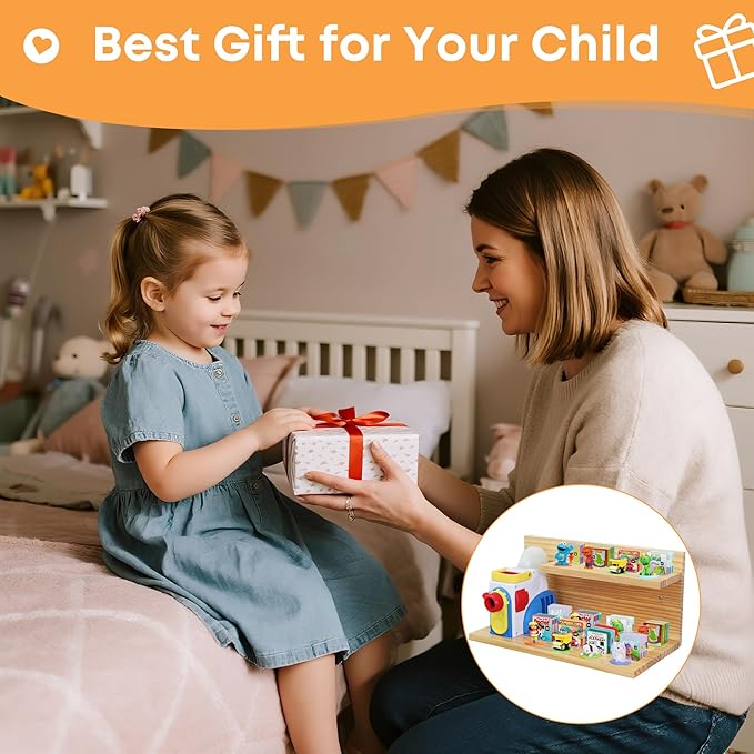 Floating Shelves for Little Tikes Story Dream Machine,Wall Shelf for Little Tikes Projector Books Audio Play Character Storage Tray Organizer for Toddlers and Kids Girls Boys,Pine(Natural Wood)