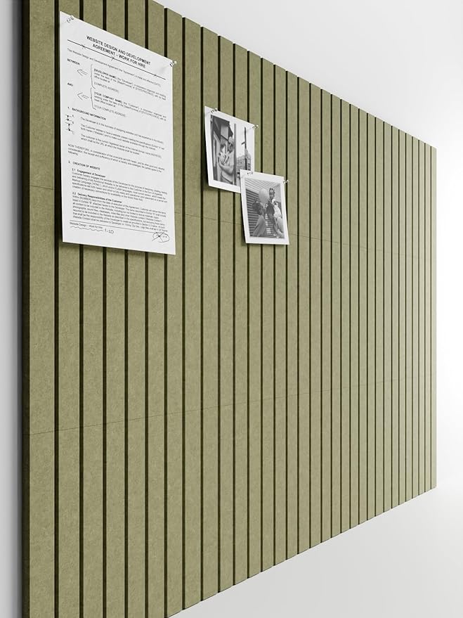 Bumusty Large Cork Board Alternative-48 x 36" Felt Bulletin Board Tiles, with 30 Pushpins, 70 Adhesive Tabs, Fine-Stripe 12-Pack, Cork Boards for Office Push Pin Board Felt Board-Olive Green