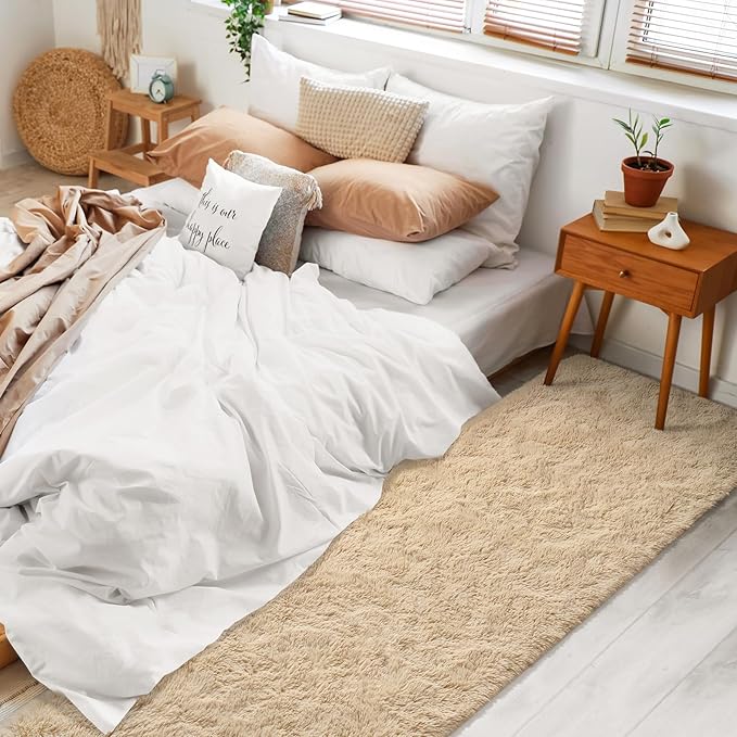 BENRON Soft Runner Rugs for Bedroom 2x8, Washable Long Runners for Hallway Entryway Kitchen Dorm, Fluffy Throw Rug for Kids Girls Room Decor Photo Prop, Light Tan