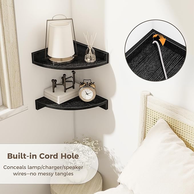 Corner Shelves 3-Pack for Bathroom & Kitchen, Space-Saving Floating Corner Wall Shelf with Easy Installation- Black
