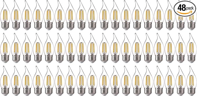 FLSNT LED Candelabra Light Bulbs E26 Base, 60 Watts Equivalent Dimmable LED Chandelier Light Bulbs, 2700K Soft White, 48 Pack UL,CA65 Listed.