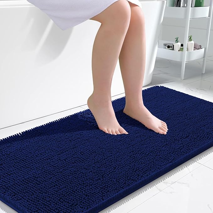 OLANLY Bathroom Runner Rugs 47x24, Extra Soft Absorbent Chenille Bath Rugs, Rubber Backing Quick Dry, Machine Washable Long Bath Mats for Bathroom Floor, Tub and Shower, Home Decor Accessories, Navy