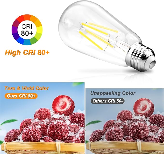 Ascher Vintage LED Edison Bulbs, 6W, Equivalent 60W, Non-Dimmable, Daylight 5000K, 700Lumens, ST58 Antique LED Filament Bulbs with 80+ CRI, E26 Medium Base, Clear Glass, Pack of 6