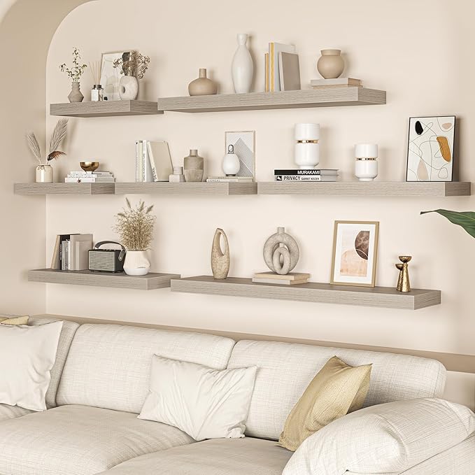 Floating Shelves for Wall, 24 Inch Floating Shelves Set of 2, Wall Mounted Rustic Wood Shelf for Bathroom, Living Room, Bedroom and Kitchen, Hanging Shelf for Storage, Books, Home Decor, Gray