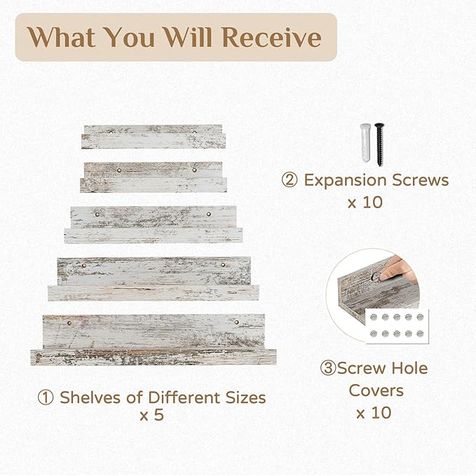 Rustic Shelves Wall-Mounted Distressed White - Farmhouse Wall Shelves 15.8 inch Wood Wall Decor Decorative Small Floating Ledge Shelf for Bedroom Living Room
