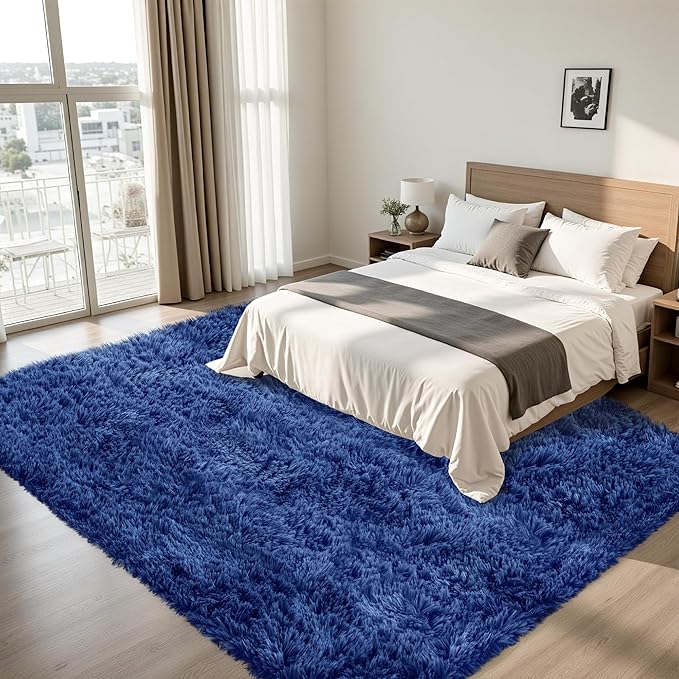 6x9 Area Rug for Living Room:Ultra Soft Fluffy Shag Navy Blue Rugs,Large Fuzzy Plush Indoor Non Slip Carpet Washable Rug for Bedroom Kids Nursery Office Dorm Modern Decor(Navy Blue 6'x9')