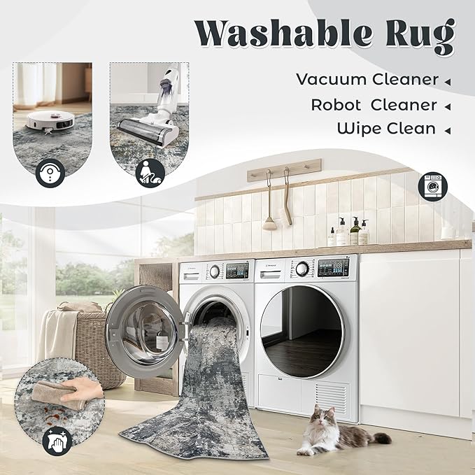 XLUEZ 9x12 Area Rug for Living Room, Washable Modern Abstract Large Area Rug Neutral Soft Non Slip Kids Rug Stain Resistant Indoor Carpet for Bedroom Dining Room Playroom Office(GreyWhite, 9'x12')