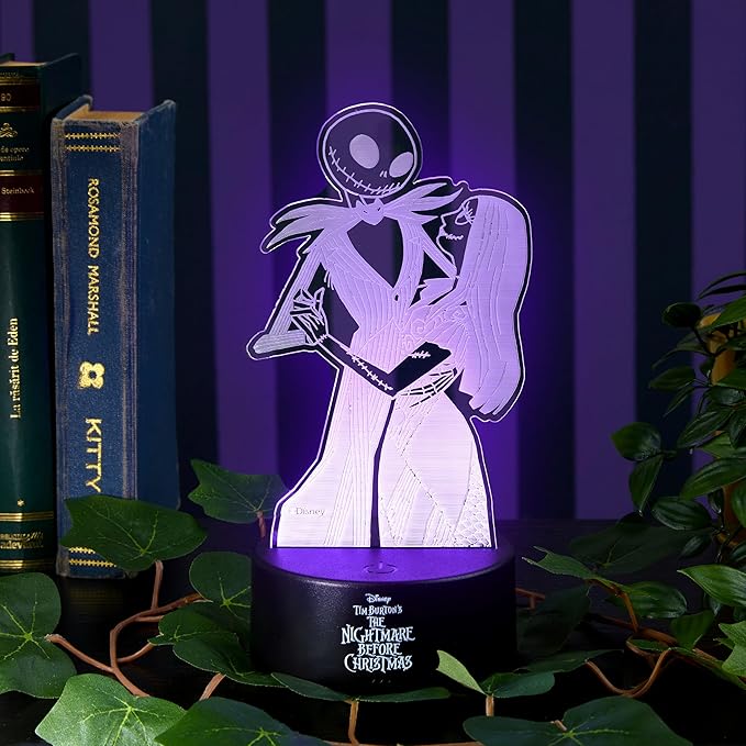 Get Trend Nightmare Before Christmas 3D Illusion Night Light for Kids, Jack & Sally, 16 Colors, 4 Lighting Modes, Dimmable, LED Desk Lamp, Bedroom Decor, Halloween Gifts (Multi NMBC Jack Sally)