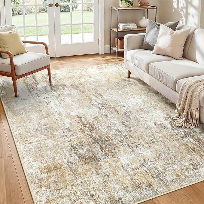 RELEANY Washable Area Rugs 5'x8' Non-Slip Modern Abstract Soft for Living Room Entryway Bedroom Nursery, Print Pattern, Neutral Brown Gray