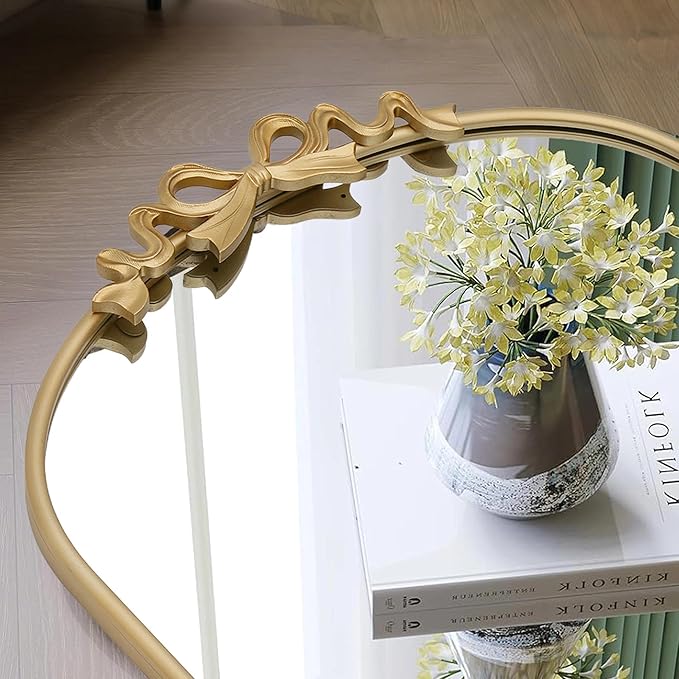 Besdomus Antique Arched Gold Mirror: 32"x24" Large Arch Bow Antique Wall Mounted Mirror - Baroque Traditional Ornate for Living Room/Fireplace/Bathroom- Home Decor for Homemakers