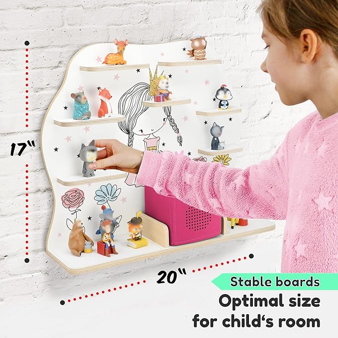 stadtecken Wooden Shelf for Music Box I Suitable for The Toniebox and ca. 50 Tonies I Perfect Storage in The Children's Room I for Setting up or Hanging (Large, Flower Princess)