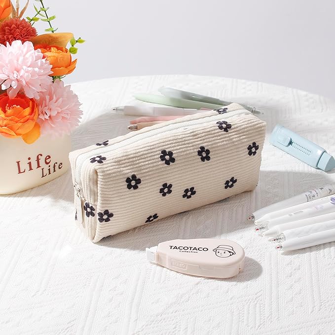 Pencil Case Lightweight Aesthetic Pen Case Office College School Storage Bag Pouch Holder Box Organizer Makeup Pouch Cosmetic Bag for Girls Boys Kids (Flowers-Plum blossom)