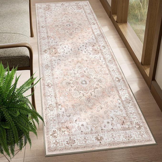 CAPALOCA Machine Washable Rugs Nursery Rug 2x10 Cute Girl Non Slip Low Pile Water Repellent Soft Print Pattern for Bedroom Indoor Decor Kids Playroom Pink