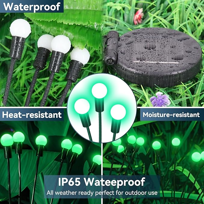 Solar Garden Lights Outdoor Waterproof, 2 Pack 16 LED Swaying Firefly Lights Outdoor Decor Light for Pathway Party Christmas Decoration, Unique Gifts for Women, Green