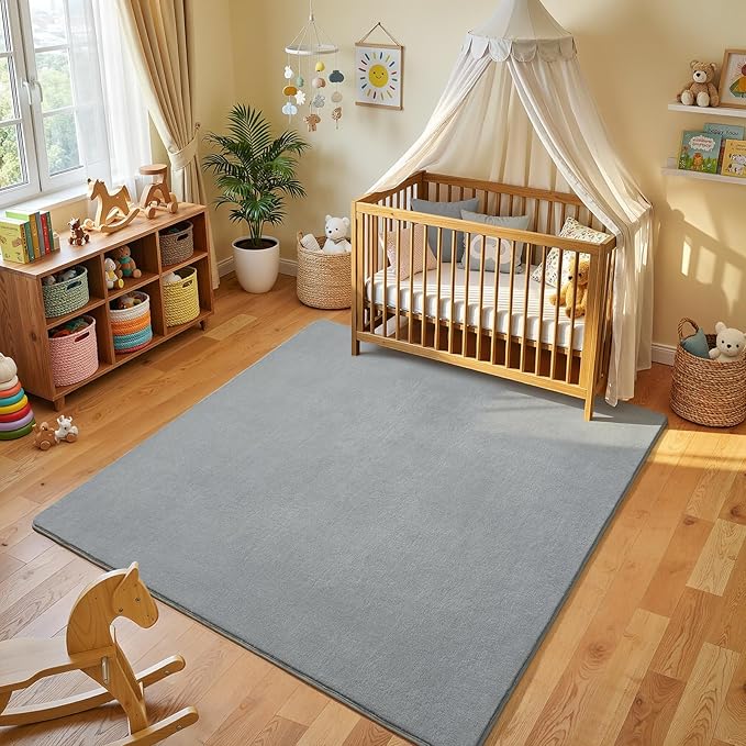 Amearea 4x4 Square Area Rugs for Bedroom Living Room, Modern Grey Thickened Memory Foam Rug, Fluffy Indoor Washable Rug Non Slip Minimalist Carpet for Entryway Kids Boys Girls Dorm Nursery Room Decor