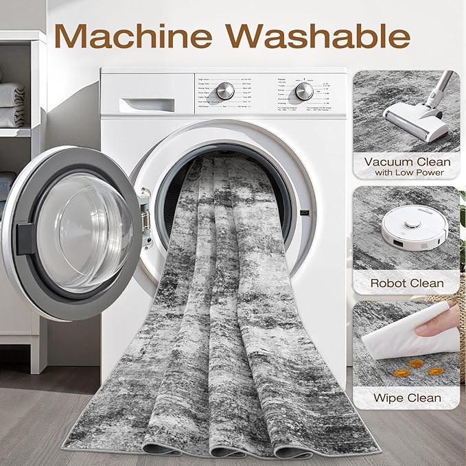 7X9 Area Rug Living Room: Washable Large Abstract Neutral Modern Soft Rugs Stain Resistant Indoor Floor Non-Slip Accent Carpet for Bedroom Nursery Playroom Dining Room Office Dorm Home House Decor