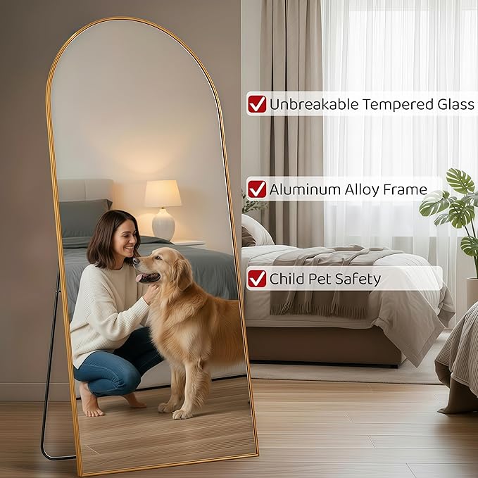 56"x21"Full Length Mirror,Arched Floor Mirrors with Aluminum Alloy Frame,Wall Mountable Tempered Glass Full Body Mirror for Wall Entryway Door Bedroom Bathroom Living Room,Gold