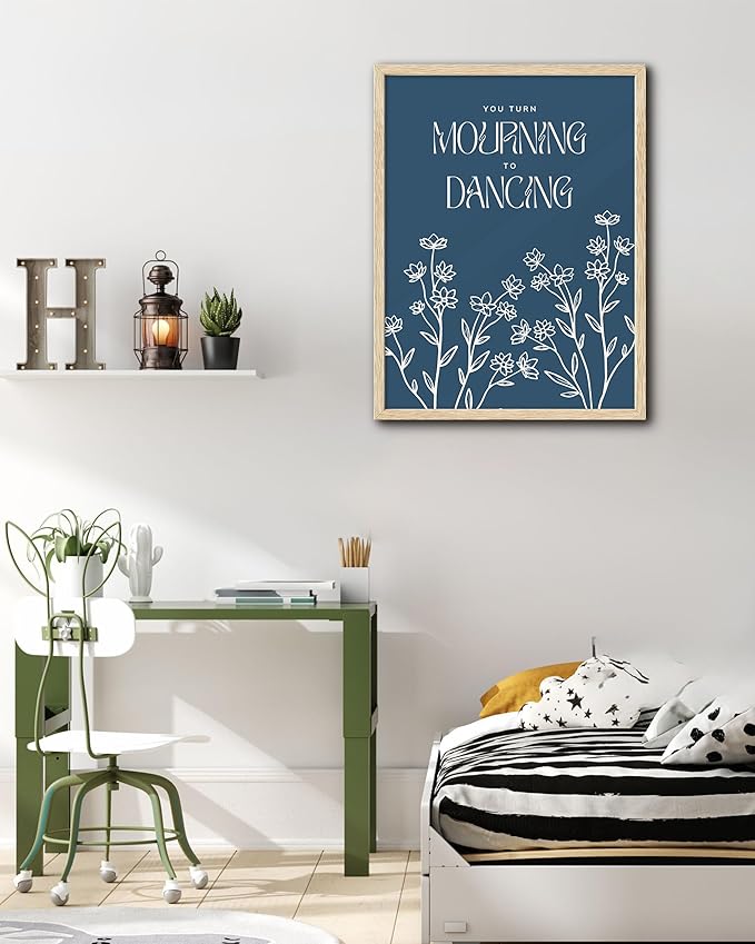EcoHest Large 16x20in OAK Wood Framed Wall Art, Psalm 30:11 Mourning To Dancing Bible Verse Christian Wall Art, Modern Blue Bedroom Decor For Living Room Bathroom Christian Merch Gift 1Pack