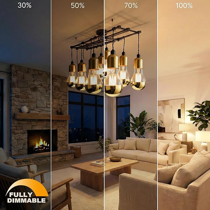 Half Chrome Light Bulb, Gold Tipped Light Bulbs Dimmable, 6W (60 Watt Equivalent), A19 A Shape Decorative LED Bulbs, 2700K Warm White, Filament LED Edison Bulb, E26 Base, Pack of 4