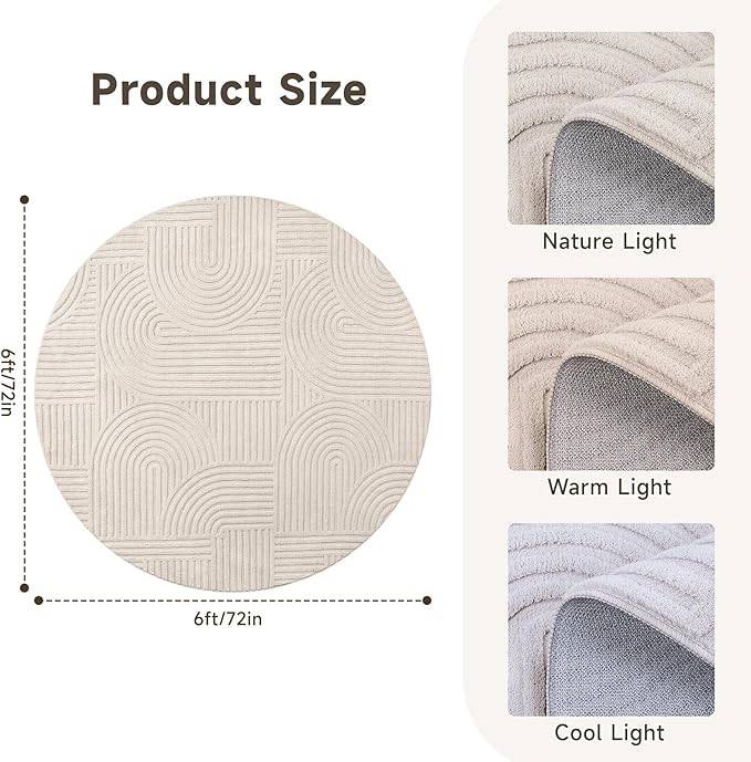 Pauwer 6ft Washable Area Rugs for Living Room Modern Beige Solid Color Soft Fluffy Rugs for Bedroom Non Slip Boho Accent Indoor Mat Floor Carpet Cover for Kids Dining Room Kitchen Office