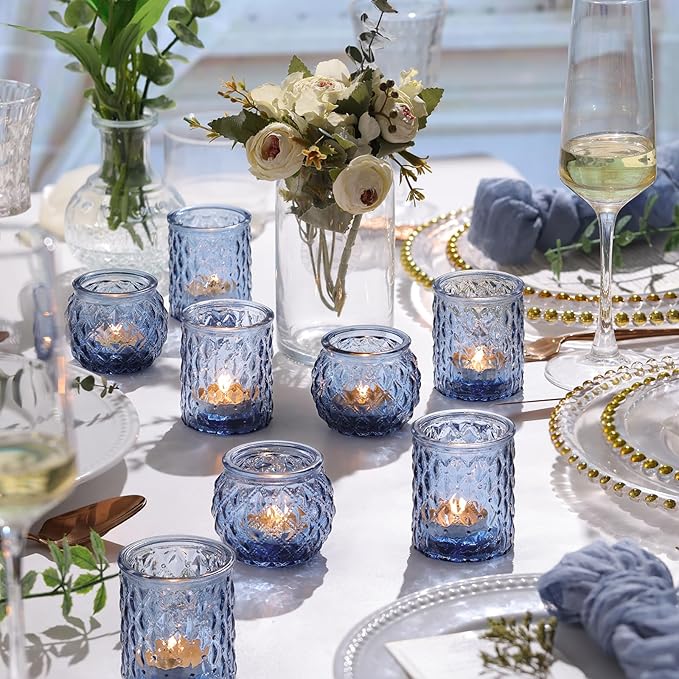 NITIME 36Pcs Assorted Blue Votive Candle Holders, Blue Candle Holders for Wedding Table Decor, Tea Lights Candle Holder for Table Centerpiece, Bridal Shower, Baby Shower Decorations