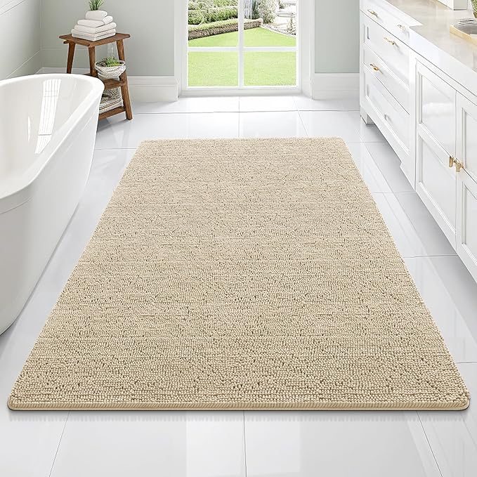 OLANLY Large Bathroom Rugs 70x46, Extra Soft Absorbent Chenille Bath Rugs, Rubber Backing Quick Dry, Machine Washable Bath Mats for Bathroom Floor, Tub and Shower, Home Decor Accessories, Beige